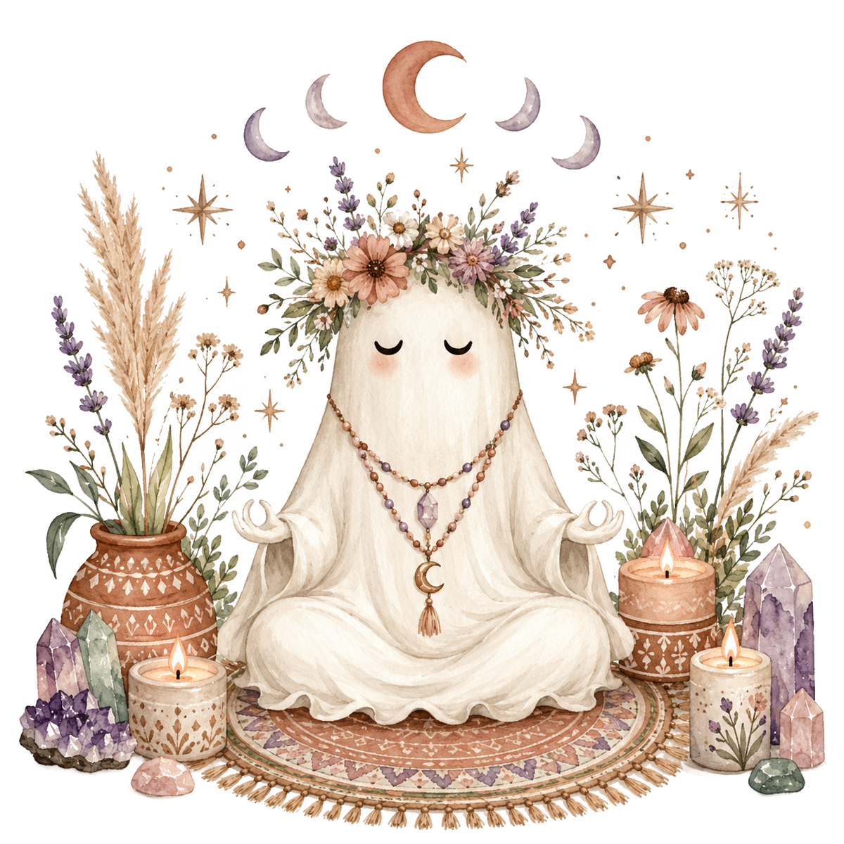 Boho Spiritual Ghost Clipart PNG, Watercolor Mystical Clip Art, Digital Download