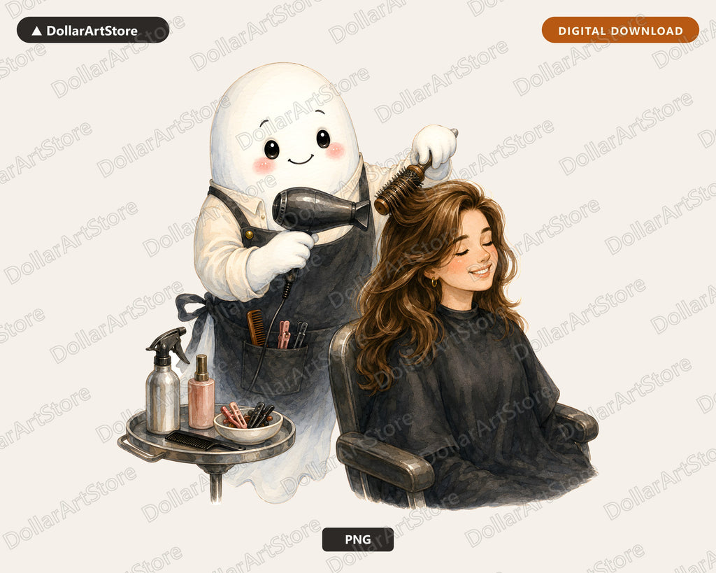 Cute Ghost Hair Stylist PNG, Sublimation Design, Salon Shirt Design Digital Download