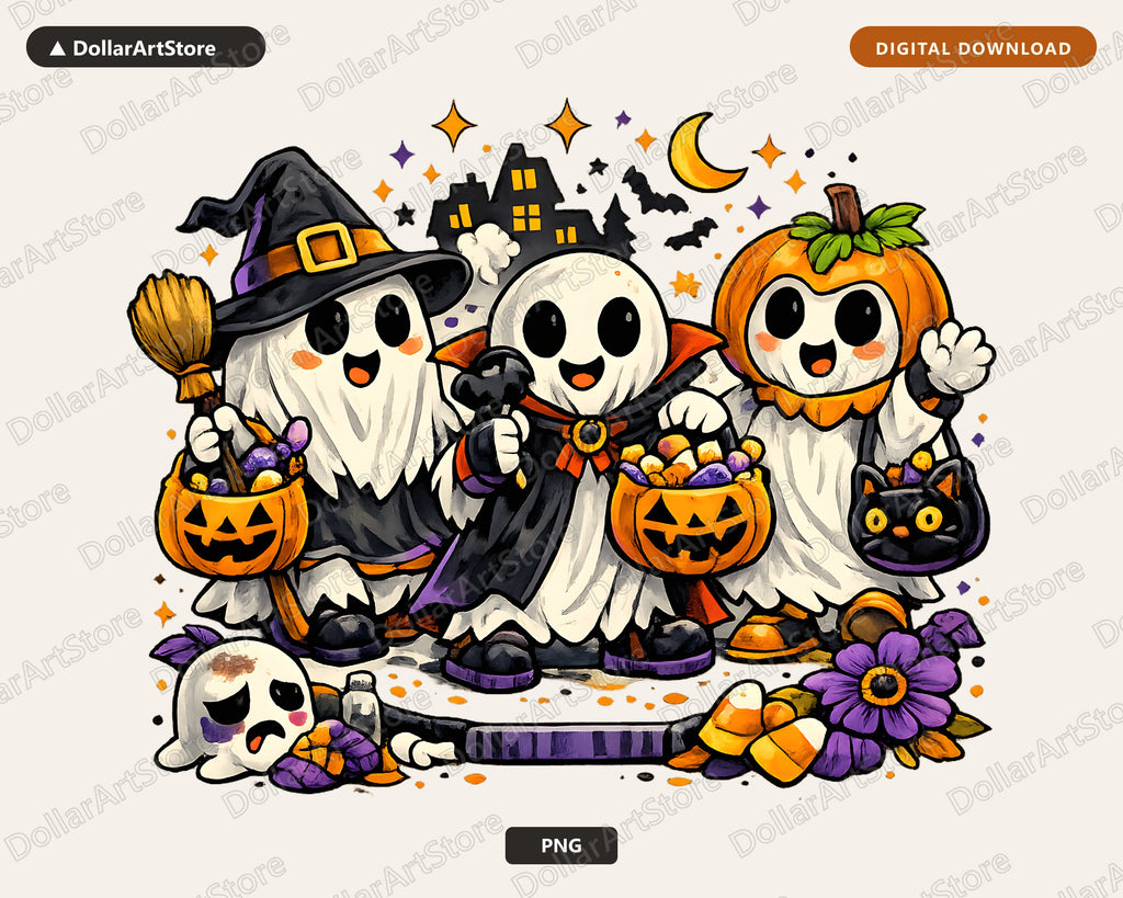 Cute Halloween Ghost PNG, Sublimation Design, Shirt Design Digital Download