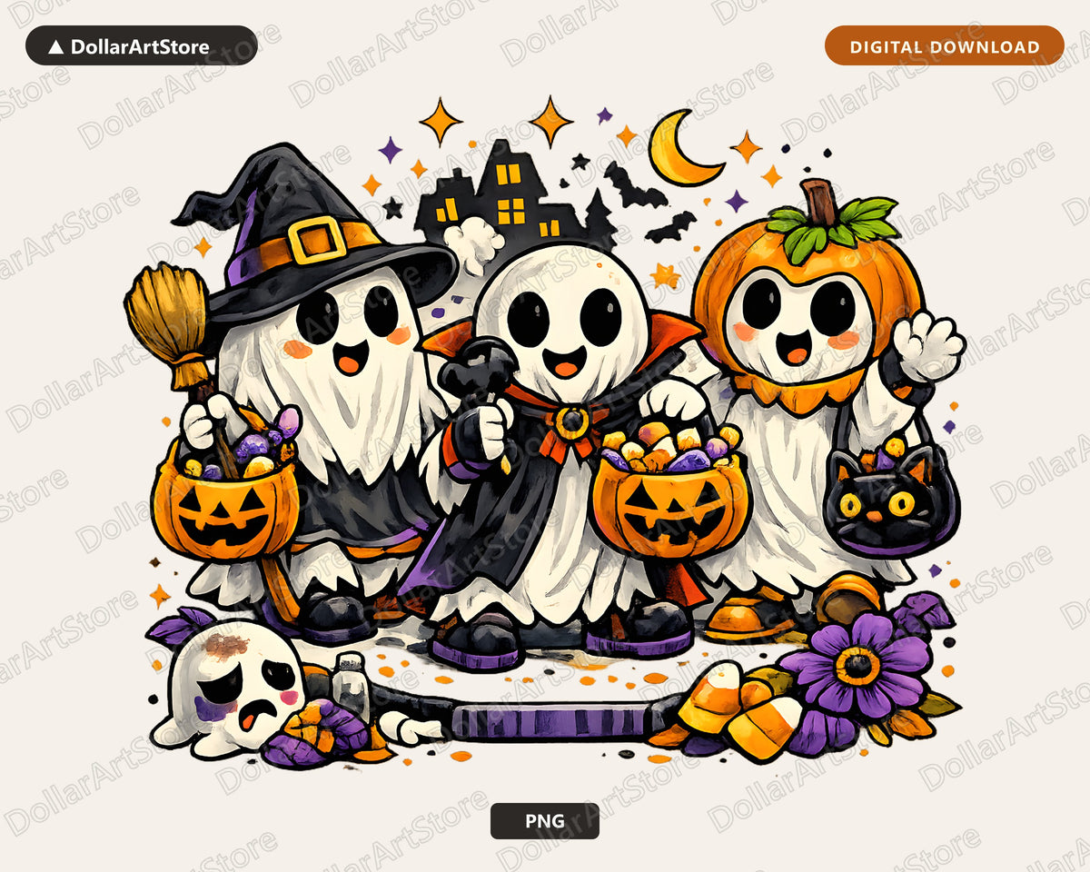 Cute Halloween Ghost PNG, Sublimation Design, Shirt Design Digital Download