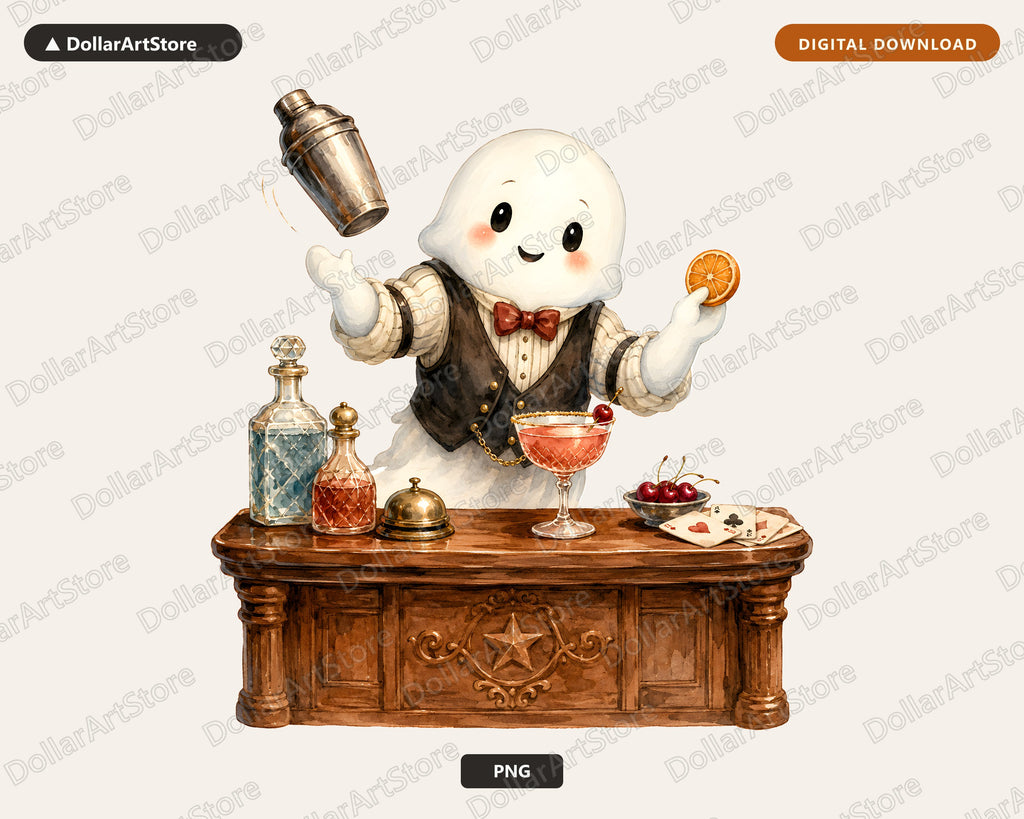 Cocktail Bartender Ghost PNG, Western Saloon Design, Sublimation Download