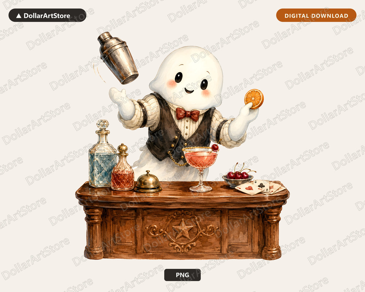 Cocktail Bartender Ghost PNG, Western Saloon Design, Sublimation Download