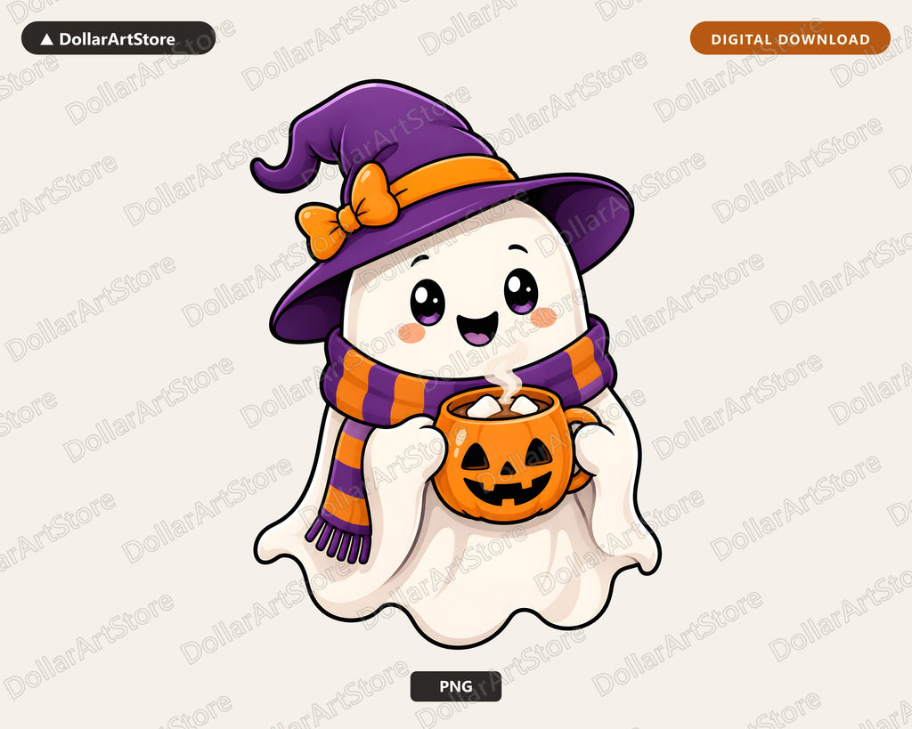 Cute Halloween Ghost PNG, Witch Hat Design, Sublimation Shirt Download