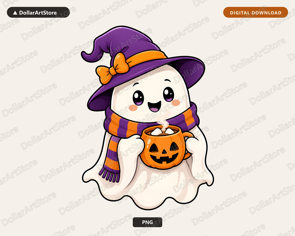 Cute Halloween Ghost PNG, Witch Hat Design, Sublimation Shirt Download
