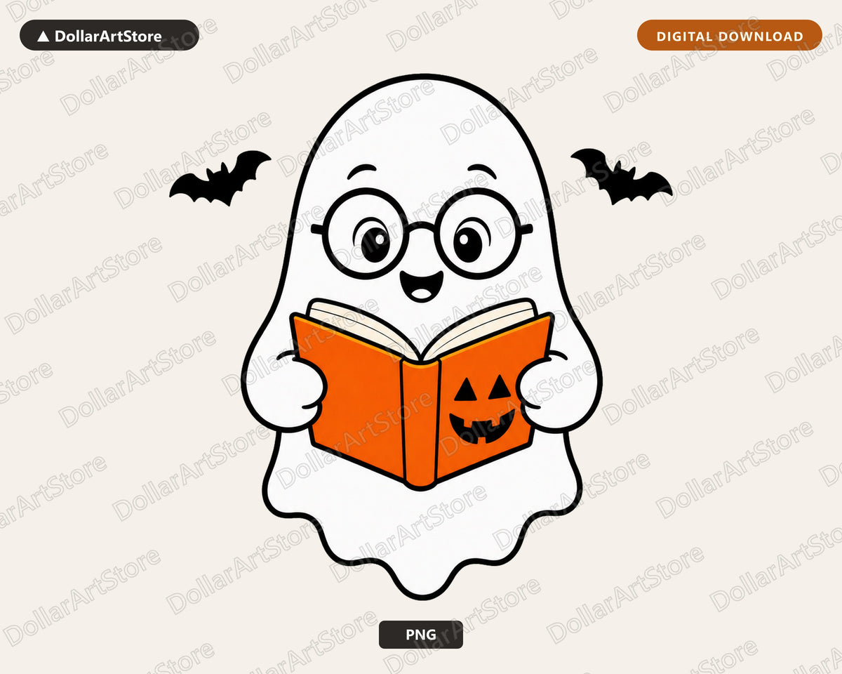 Bookish Ghost PNG Sublimation Design, Halloween Shirt & Tumbler Design
