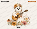 Boho Ghost PNG Sublimation Design, Acoustic Guitar Fall Floral Shirt Design