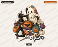 Crafting Ghost PNG, Halloween Sublimation Design, Sewing Witch Shirt Print