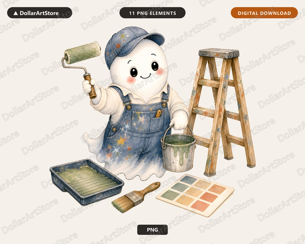 Painter Ghost PNG Sublimation Design, Cute DIY Ghost Shirt Design Digital Download