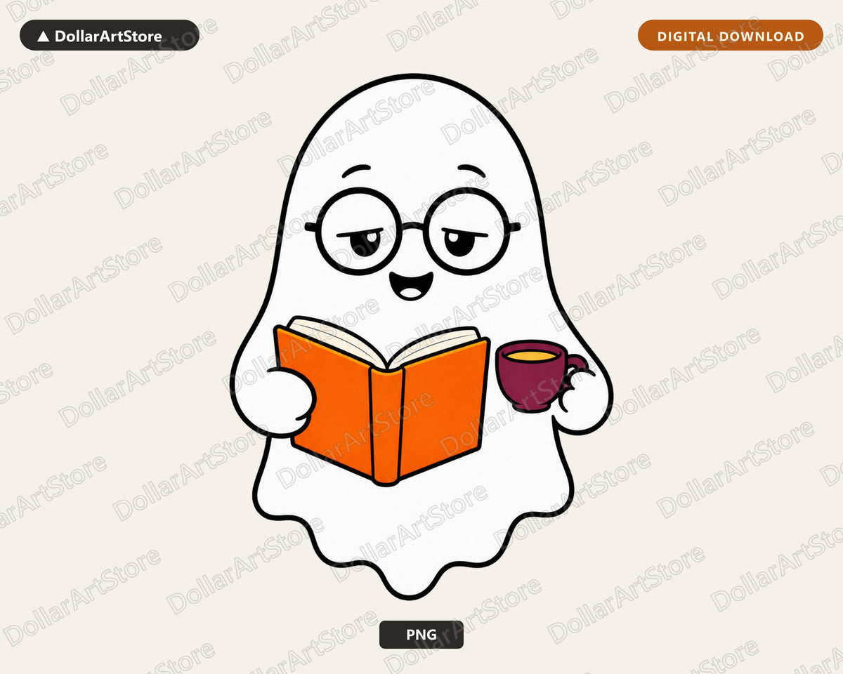 Bookish Ghost PNG, Cute Reading Character Sublimation Design