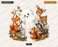 Cute Halloween Ghost PNG, Woodland Animals Sublimation Design, Shirt Print Digital Download