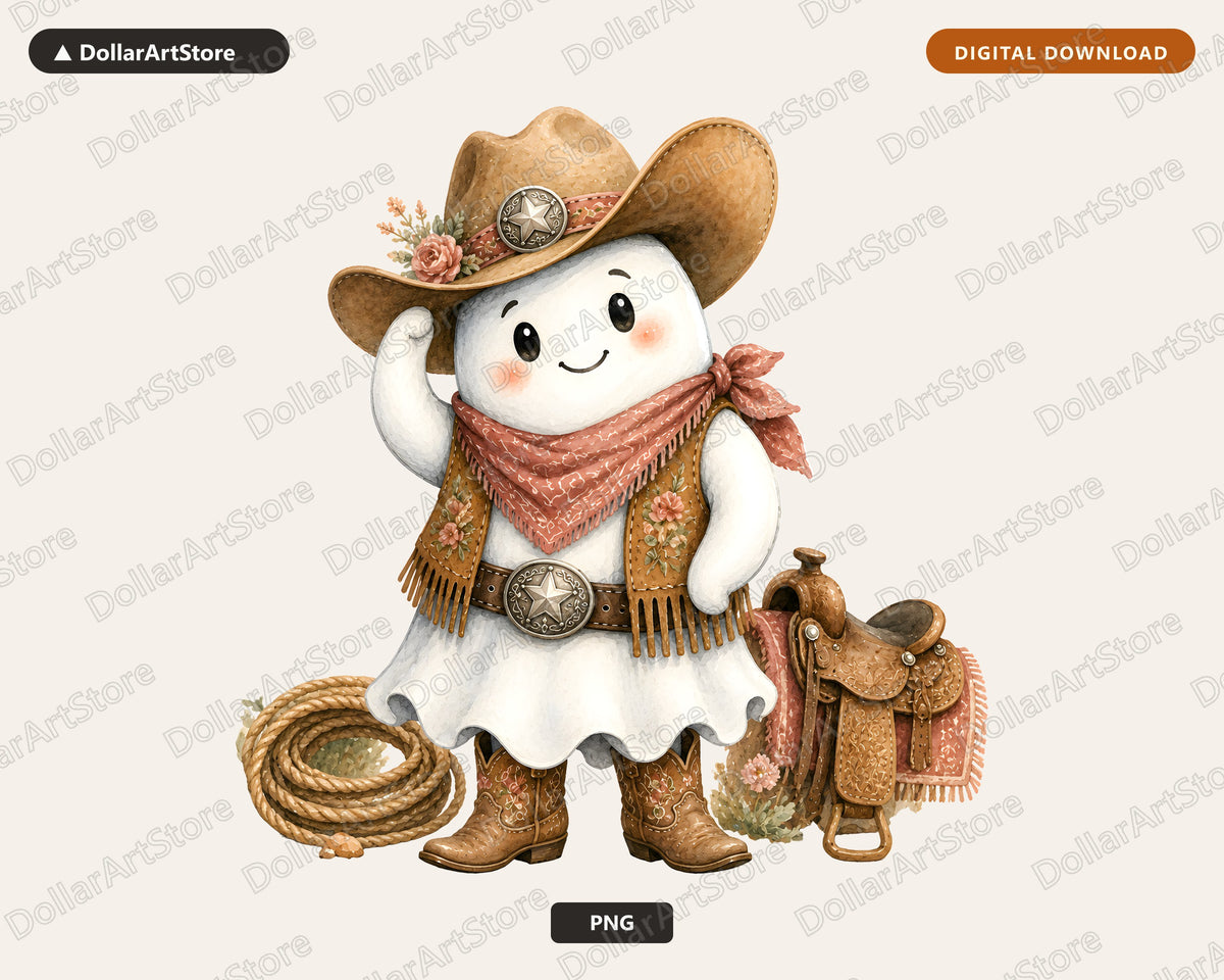 Cute Cowboy Ghost PNG, Western Sublimation Design, Shirt Design Digital Download