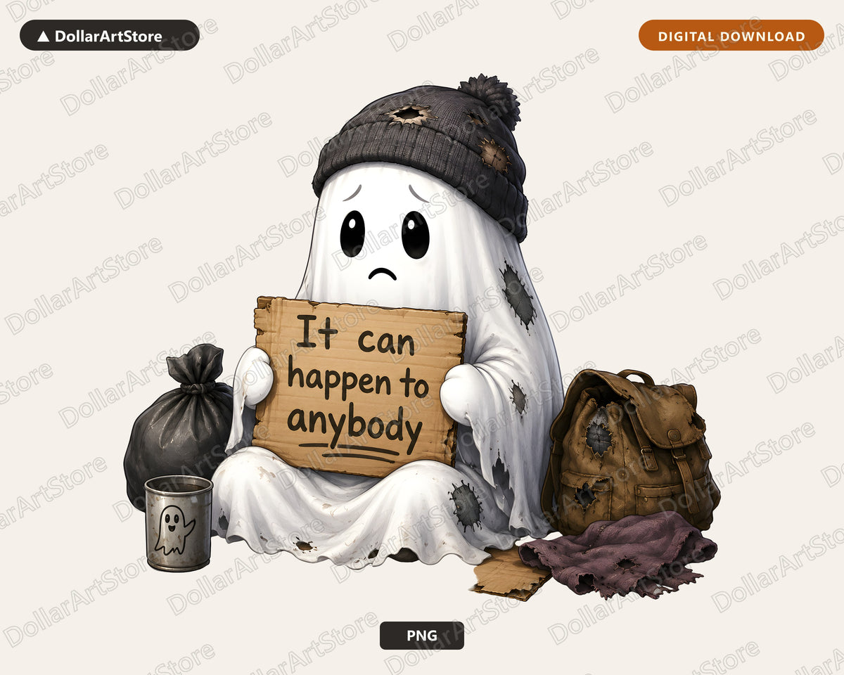 Sad Ghost PNG Sublimation Design, Cute Halloween Shirt Design Digital Download