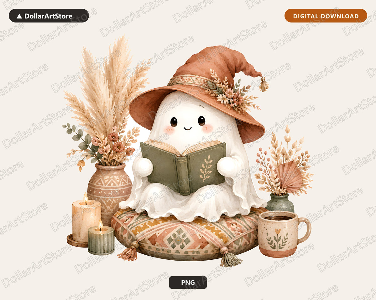 Bookish Ghost PNG, Autumn Reading Sublimation Design, Fall Shirt Design