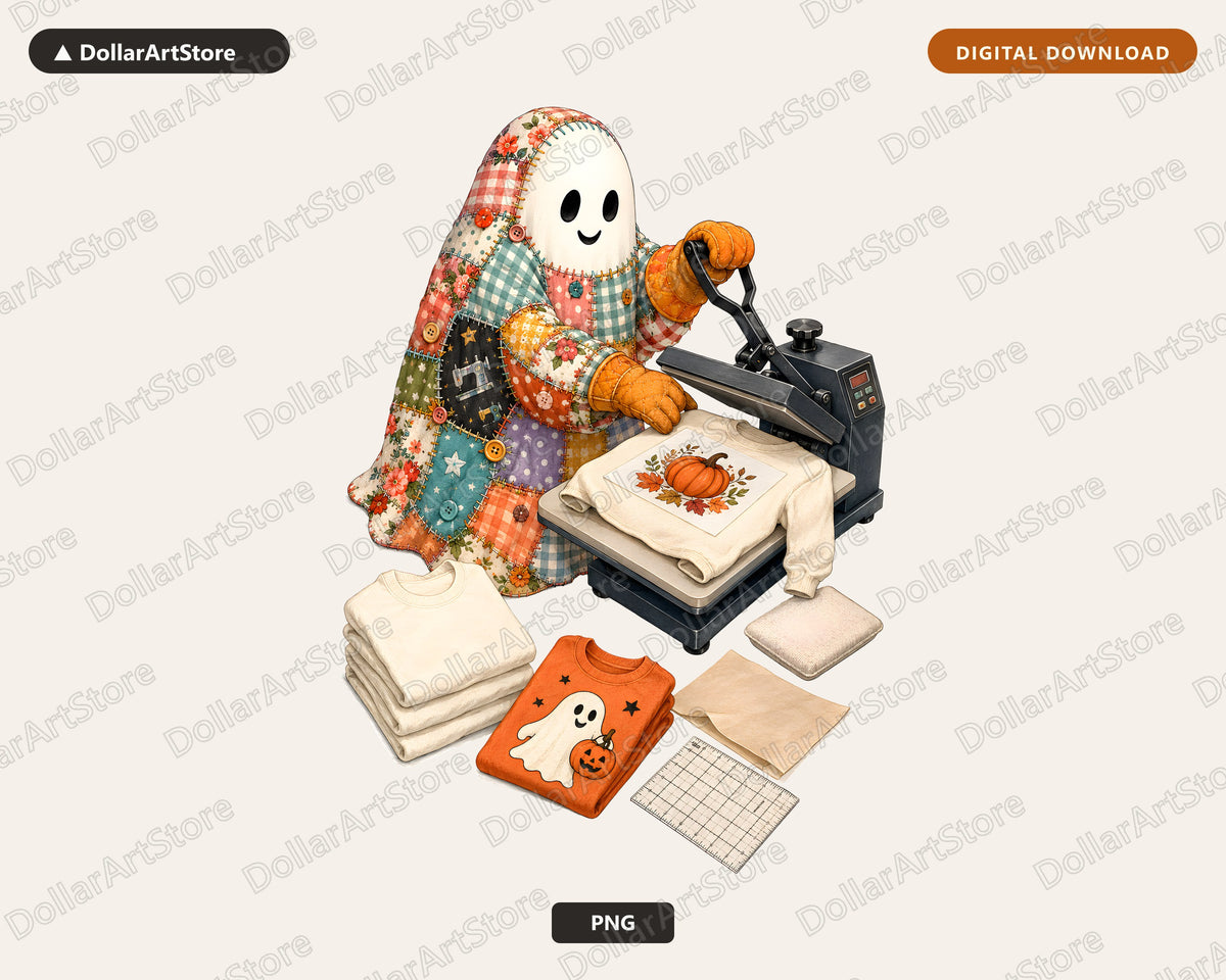 Crafting Ghost PNG, Fall Sublimation Design, Halloween Shirt Print