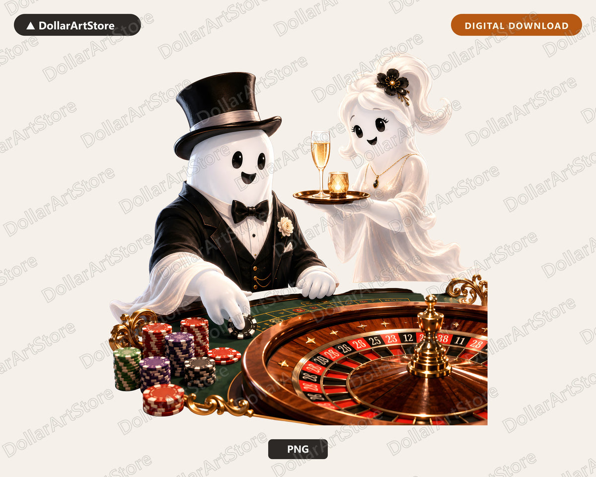 Elegant Ghost PNG Sublimation Design, Cute Halloween Characters Shirt Print Digital Download