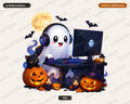 Cute Gaming Ghost PNG, Halloween Sublimation Design, Gamer Shirt Design Digital Download