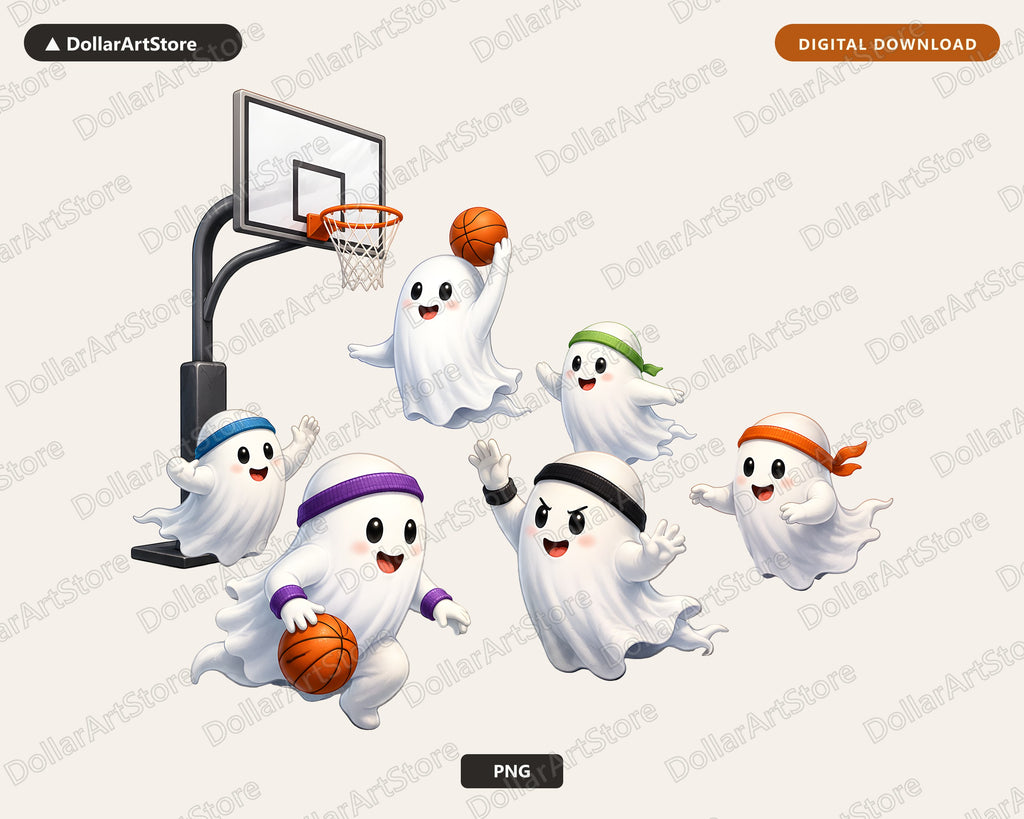 Cute Basketball Ghosts PNG, Sublimation Design, Halloween Sports Shirt Design