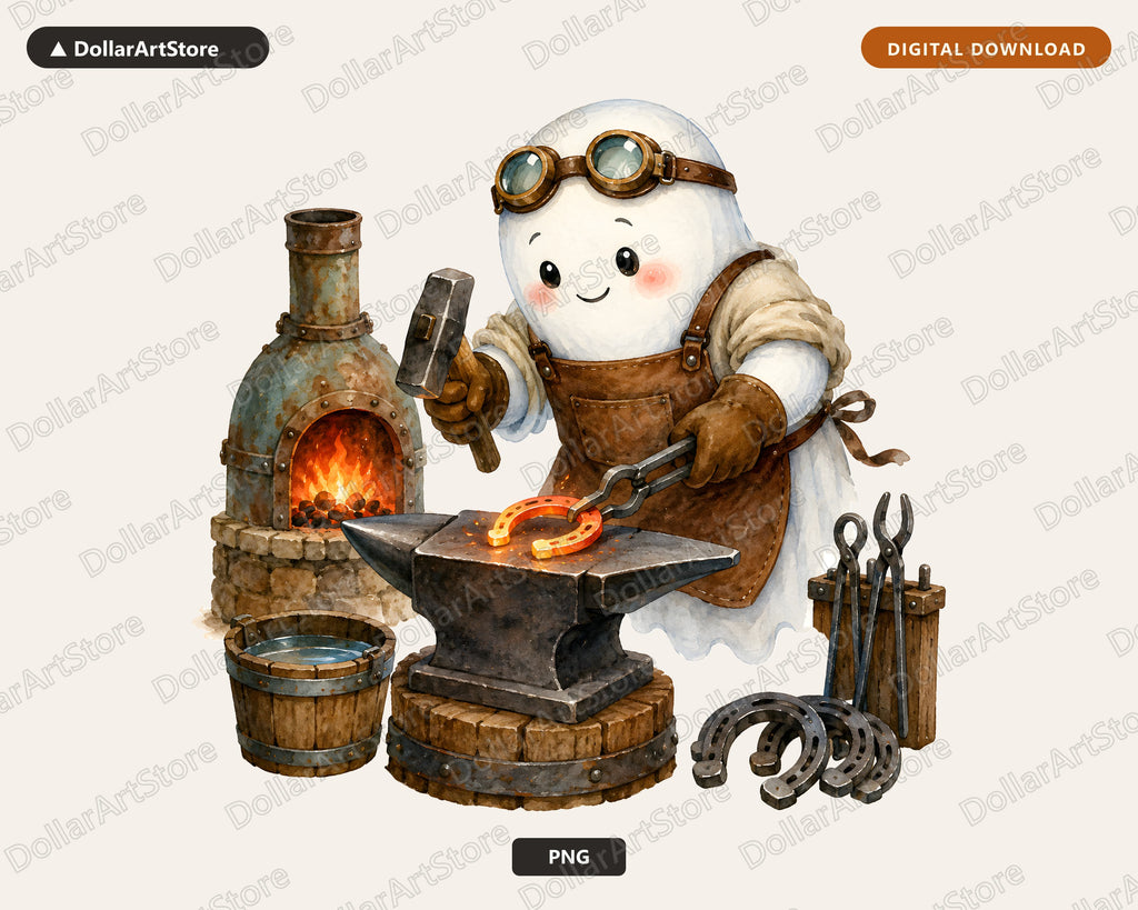 Steampunk Ghost Blacksmith PNG, Western Design, Sublimation Digital Download