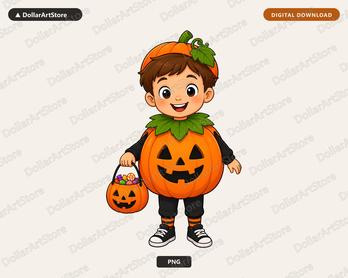 Cute Pumpkin Costume Kid PNG, Halloween Sublimation Design, Shirt Design Digital Download