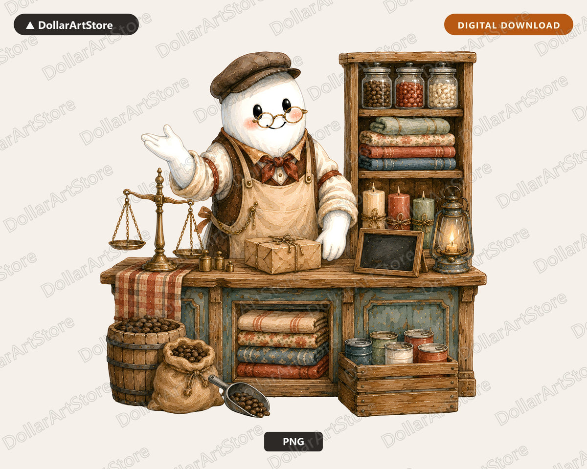 Western Ghost Shopkeeper PNG, Steampunk Sublimation Design, Shirt Print Digital Download