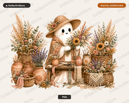 Boho Ghost PNG Sublimation Design, Fall Shirt Design Digital Download
