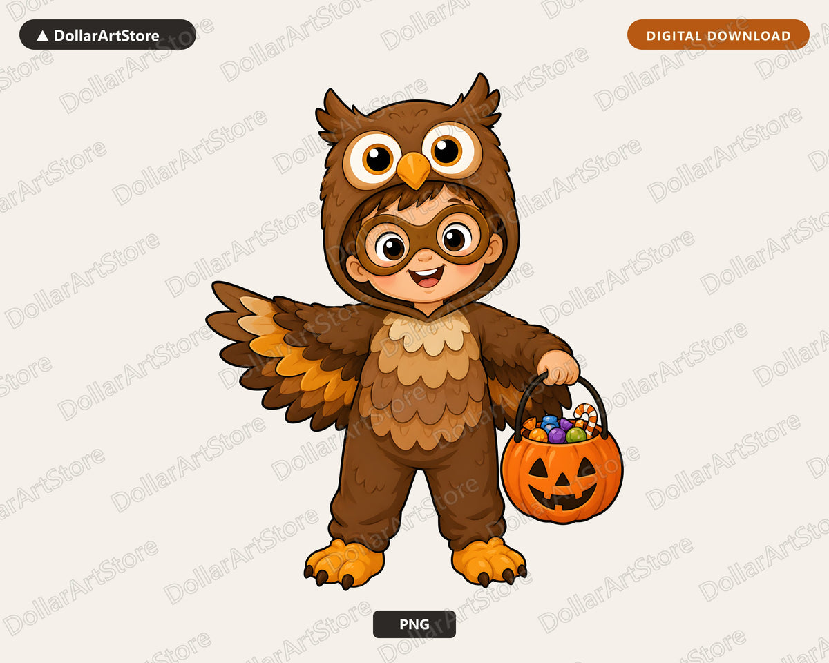 Cute Owl Halloween Costume Kid PNG, Sublimation Design Digital Download
