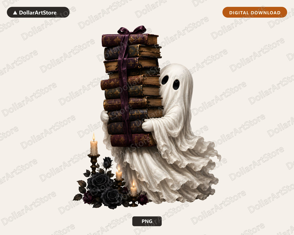 Bookish Ghost PNG, Gothic Sublimation Design, Halloween Shirt Design Digital Download