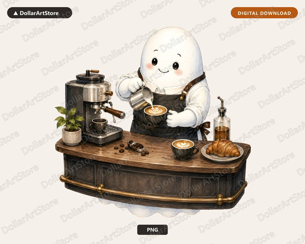 Cute Coffee Barista Ghost PNG, Sublimation Design, Shirt & Tumbler Design Digital Download