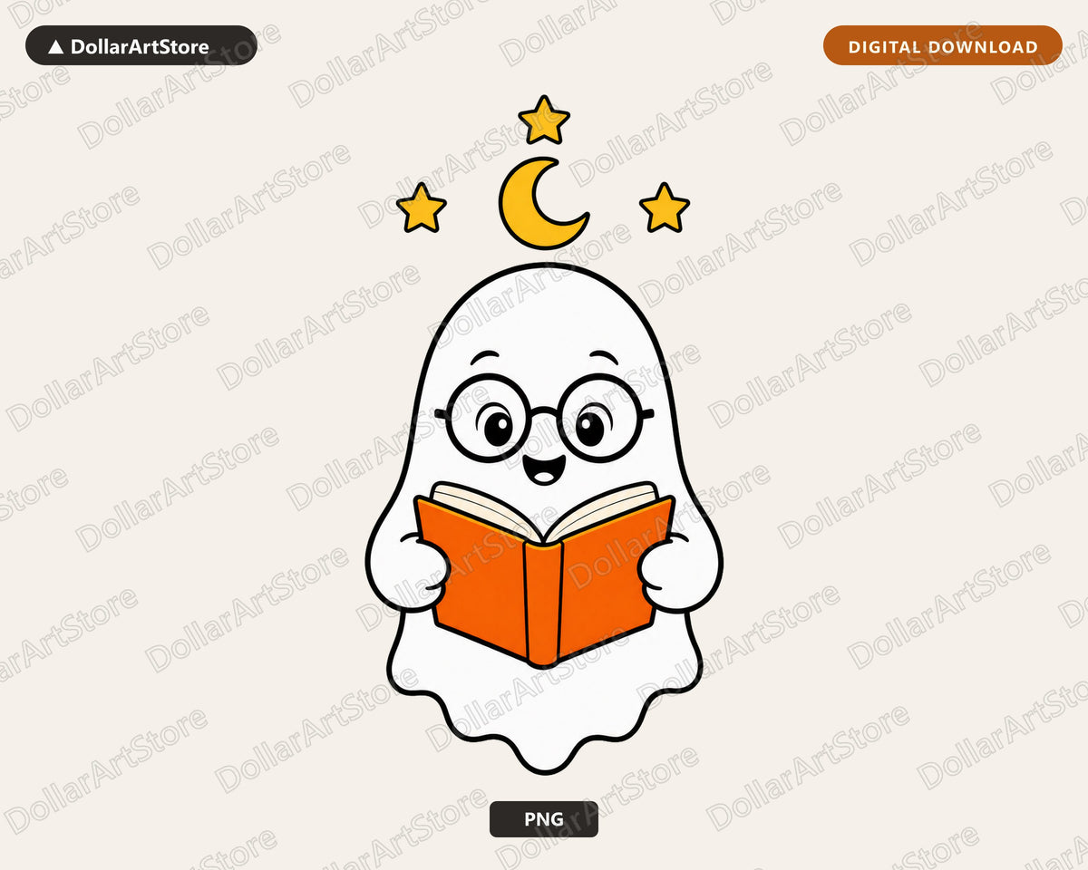 Bookish Ghost PNG, Transparent Design for Sublimation and Print-on-Demand
