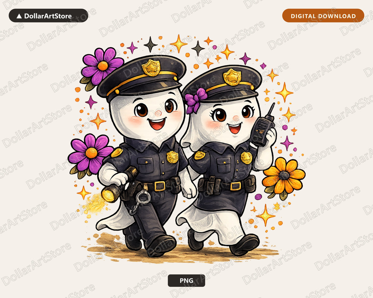 Cute Police Ghost PNG, Sublimation Design, Shirt & Tumbler Digital Download