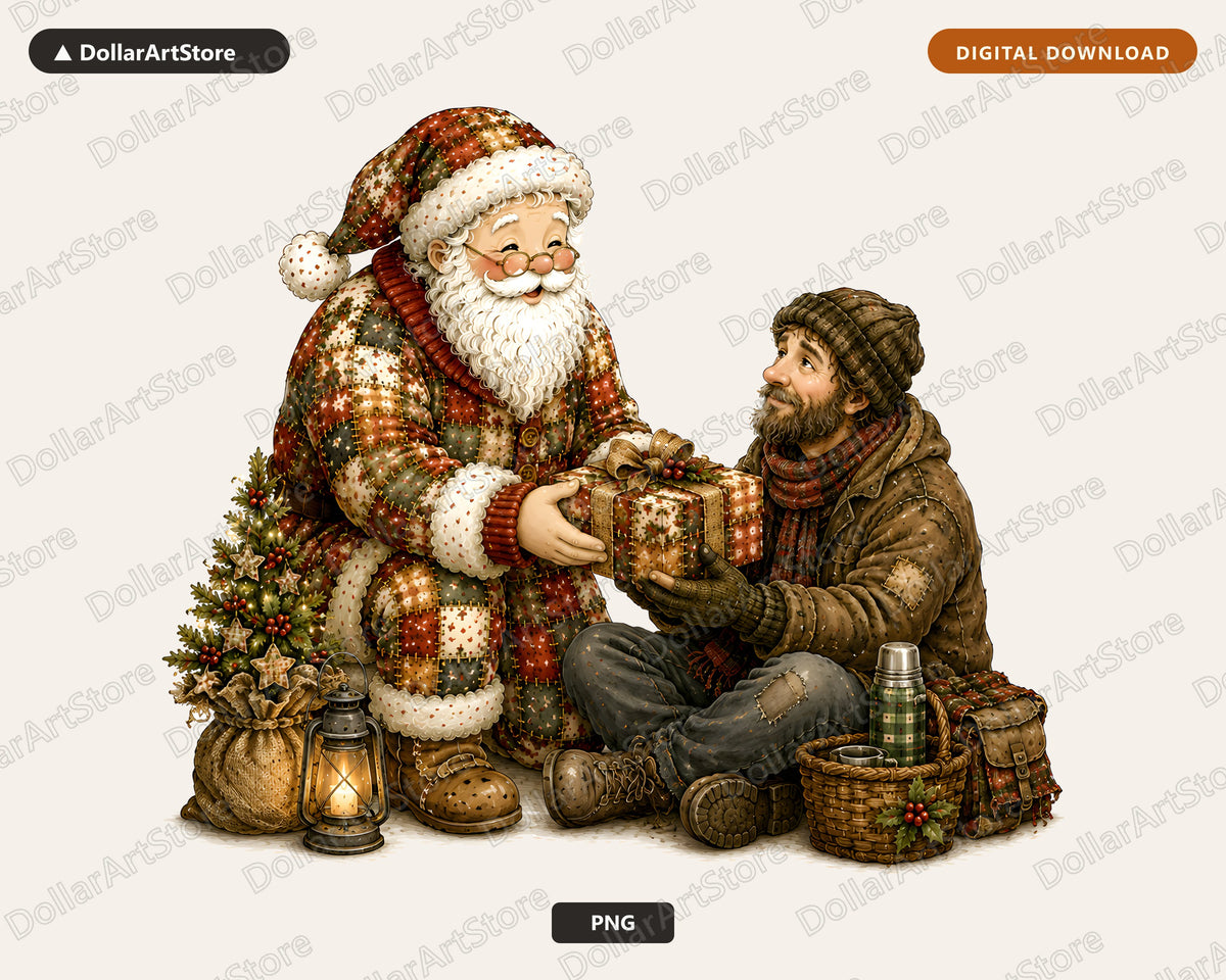 Vintage Santa Patchwork PNG, Christmas Shirt Design, Sublimation Digital Download