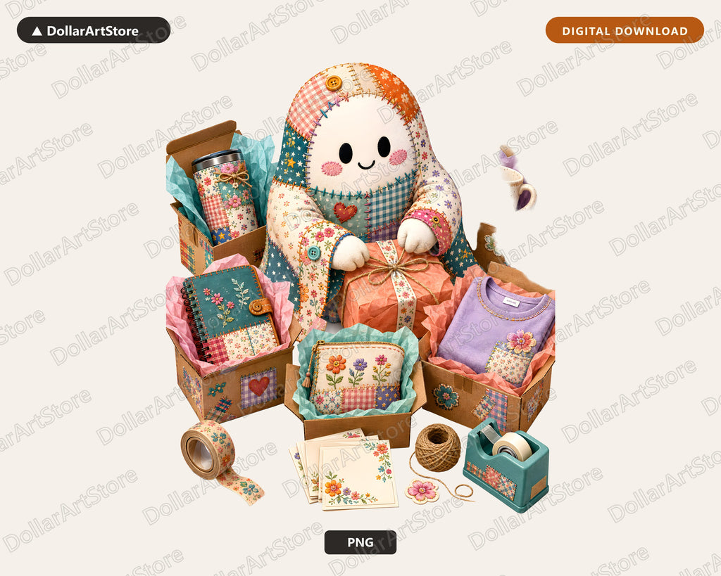 Crafty Ghost PNG, Patchwork Sublimation Design, Shirt & Tumbler Digital Download