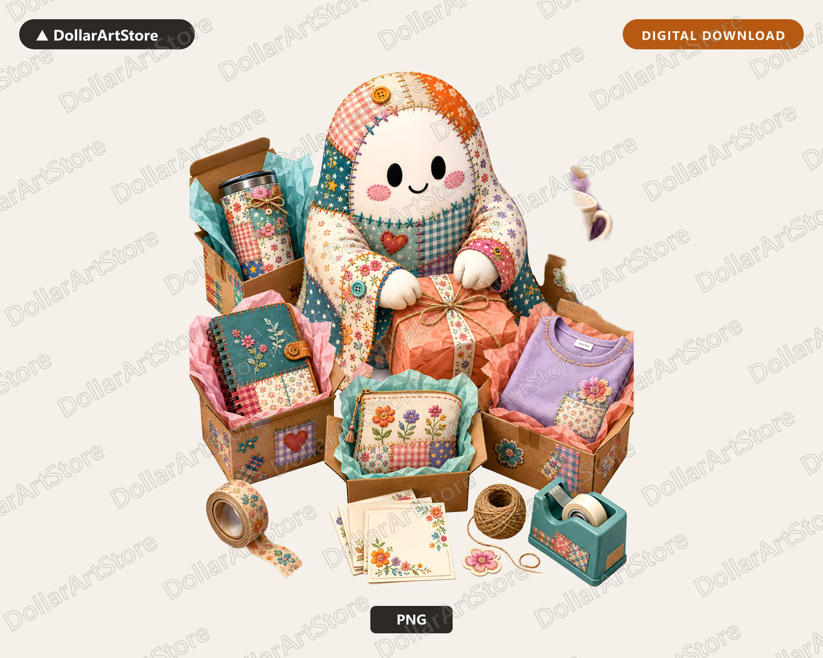 Crafty Ghost PNG, Patchwork Sublimation Design, Shirt & Tumbler Digital Download