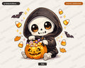 Cute Skeleton Grim Reaper PNG, Halloween Sublimation Design, Shirt & Tumbler