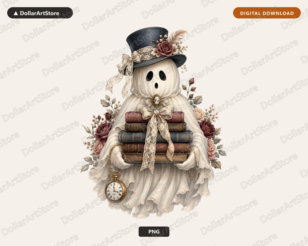 Bookish Ghost PNG, Vintage Gothic Design, Sublimation Shirt & Tumbler PNG
