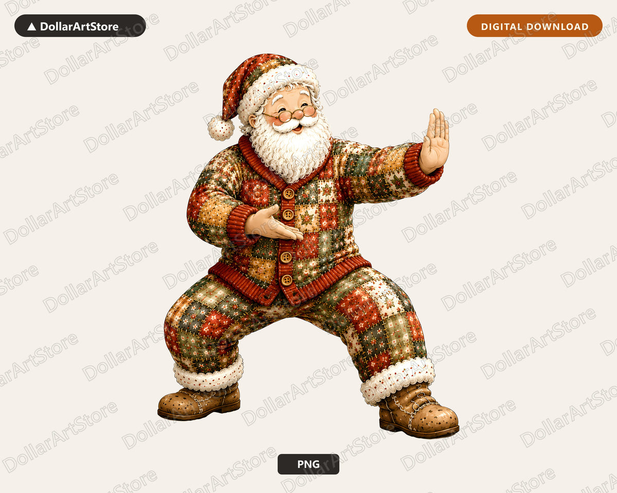 Patchwork Santa PNG Sublimation Design, Christmas Shirt Print Download