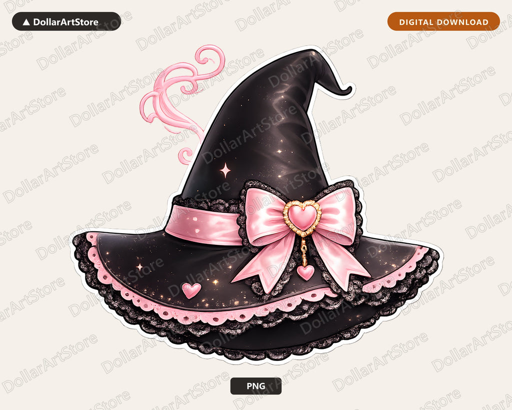 Coquette Halloween Witch Hat PNG, Sublimation Design, Shirt & Tumbler