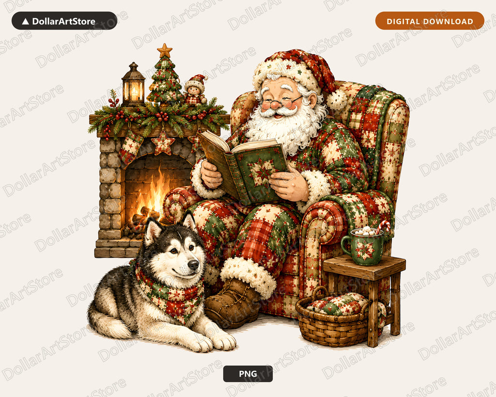 Santa Patchwork PNG, Christmas Shirt Design, Sublimation Digital Download