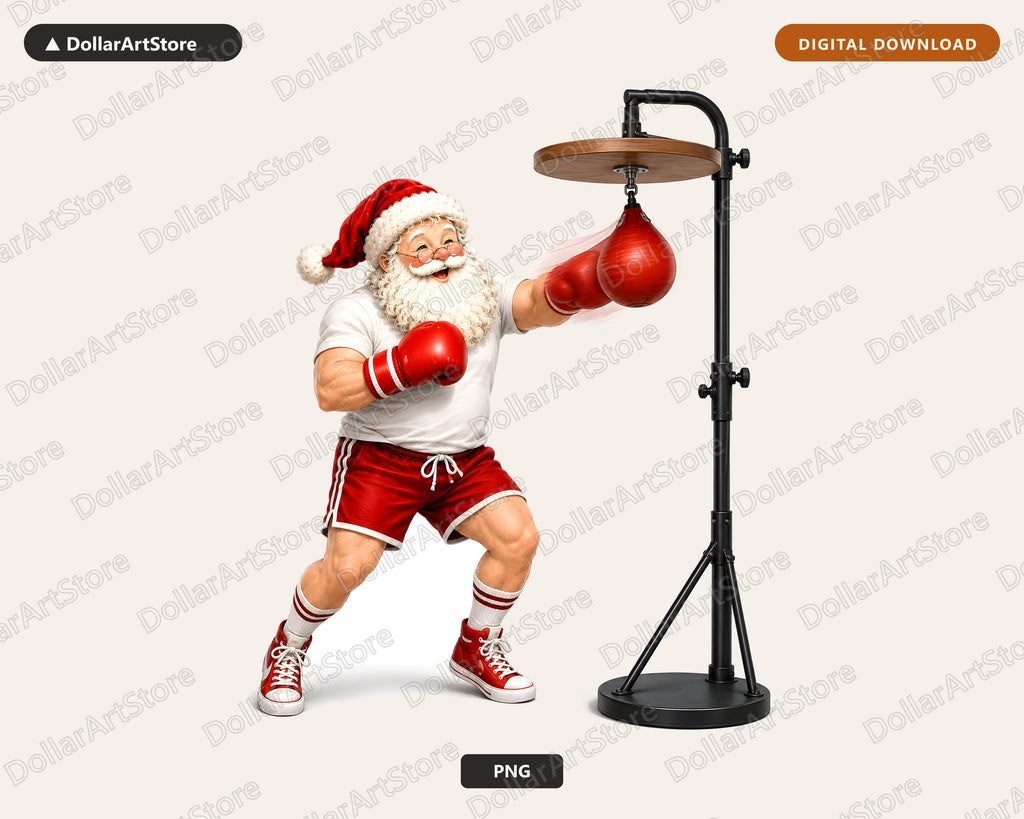 Boxer Santa PNG, Christmas Sublimation Design, Holiday Shirt Design Digital Download