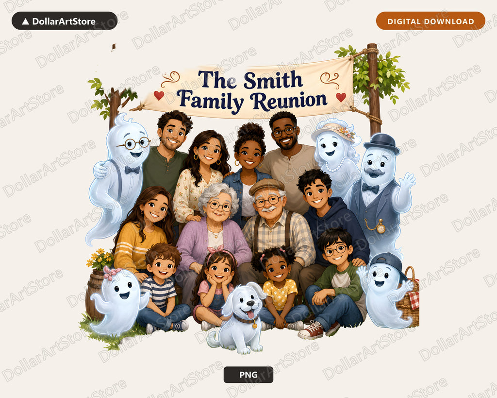 Ghost Family Reunion PNG, Complete Family Portrait Digital Download, Shirt Design