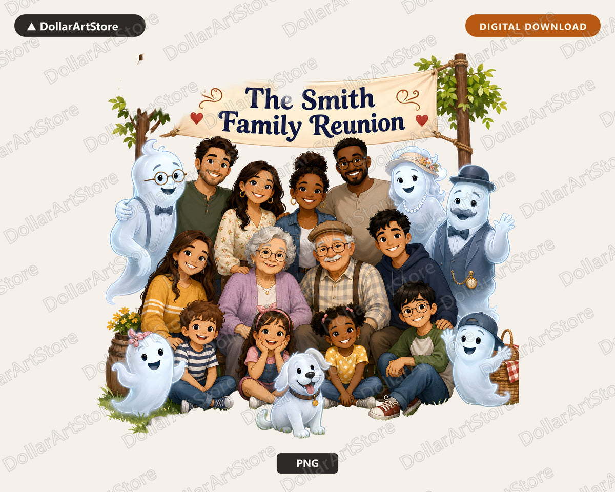 Ghost Family Reunion PNG, Complete Family Portrait Digital Download, Shirt Design