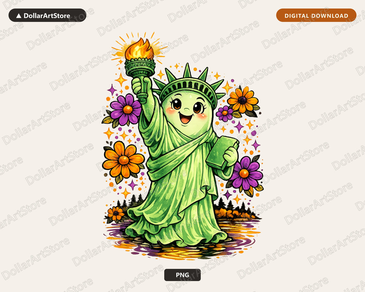 Cute Statue of Liberty PNG, Sublimation Design, Shirt & Tumbler Design Digital Download