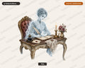 Bookish Ghost PNG, Victorian Spirit Design, Sublimation Digital Download