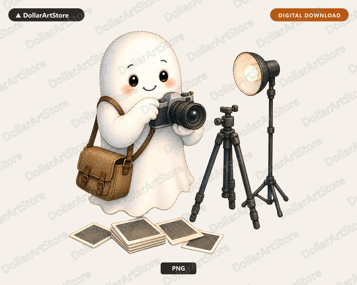 Photographer Ghost PNG, Sublimation Design, Cute Character Digital Download