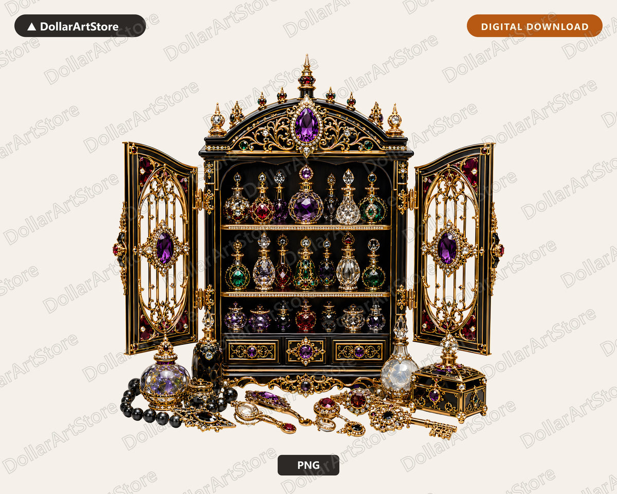 Gothic Luxury Jewelry Cabinet PNG, Dark Academia Design, Sublimation Print