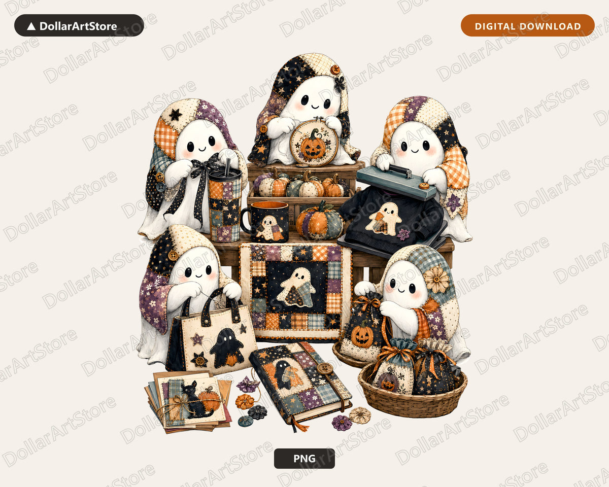 Crafting Ghost PNG, Halloween Sublimation Design, Spooky Planner Digital Download