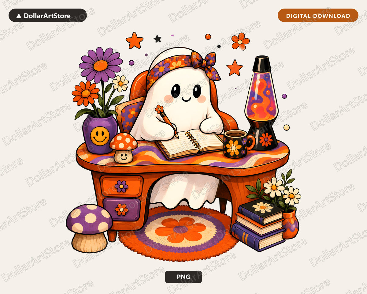 Bookish Ghost PNG, Sublimation Design, Cute Reading Art Digital Download