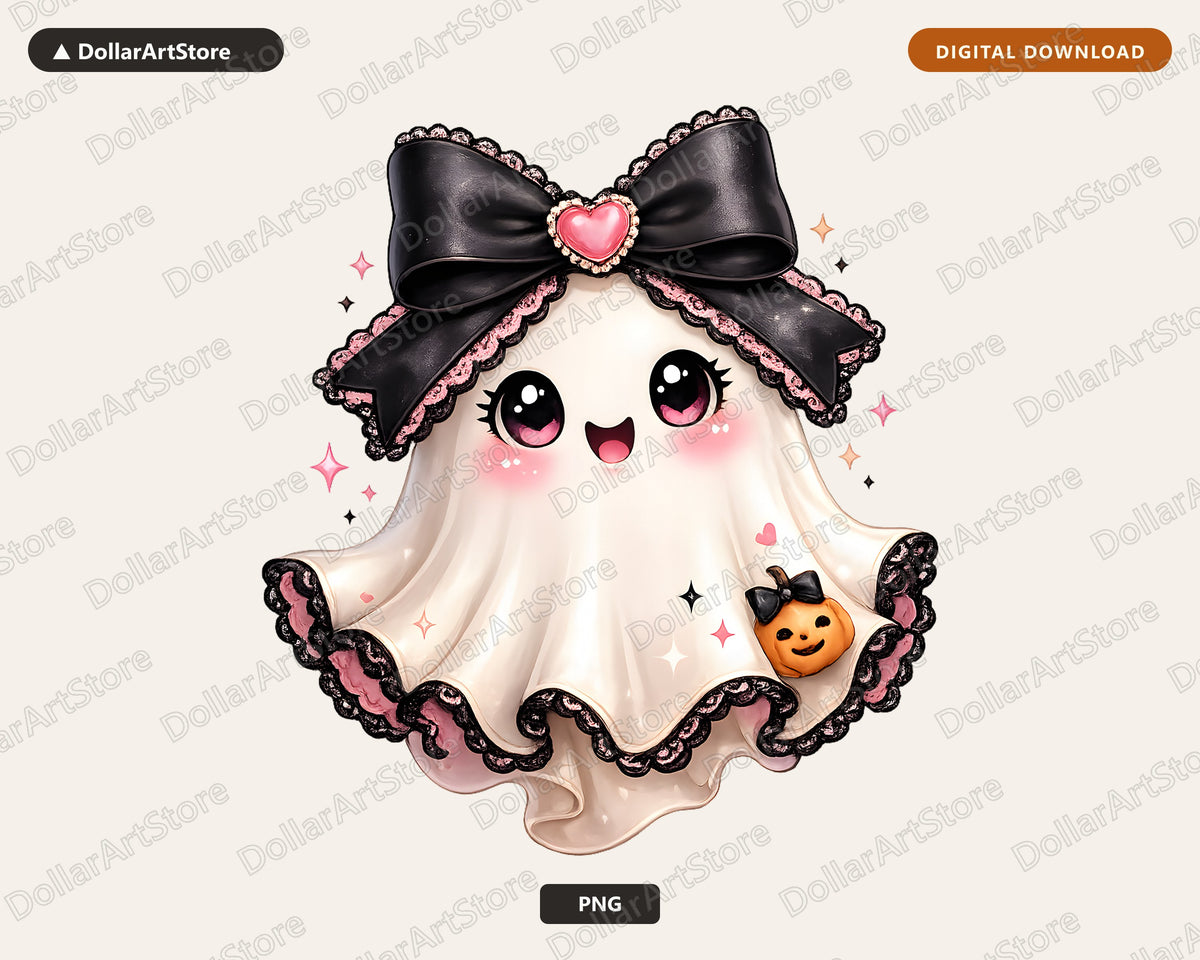 Coquette Halloween Ghost PNG, Cute Sublimation Design, Shirt Print
