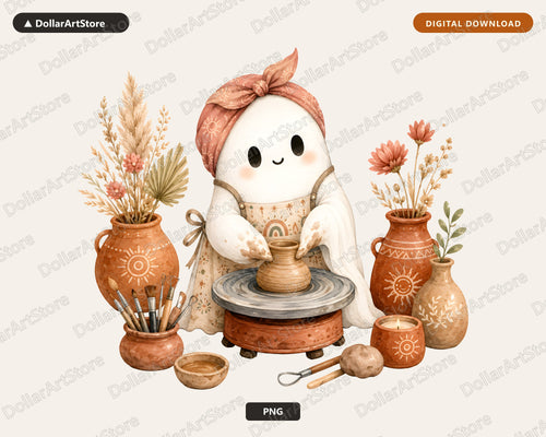 Boho Ghost PNG, Pottery Ceramic Art, Sublimation Design Digital Download