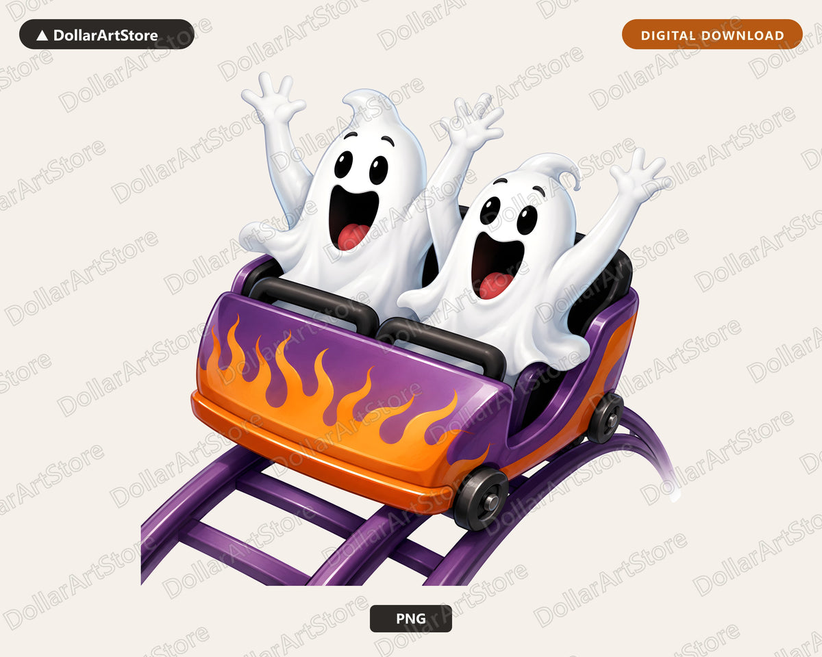 Cute Ghost Roller Coaster PNG, Halloween Sublimation Design, Shirt Design Digital Download